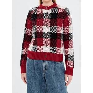NEW GUEST IN RESIDENCE buffalo plaid cardigan in ruby combo